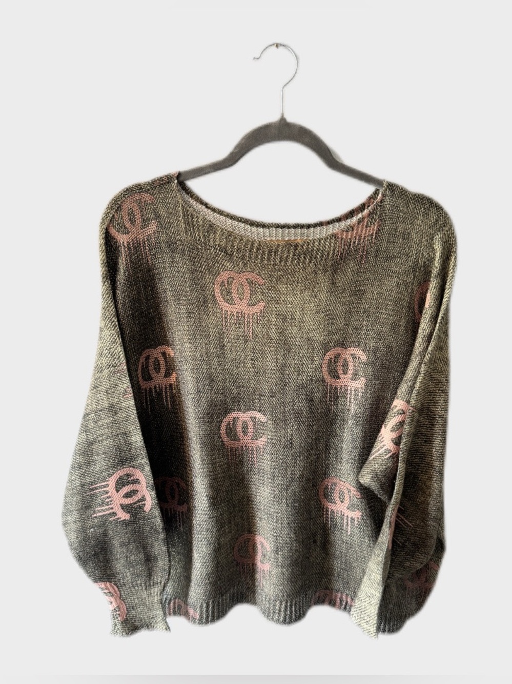 Free For Humanity Dripping CC Logo Metallic Knit Sweater Green M